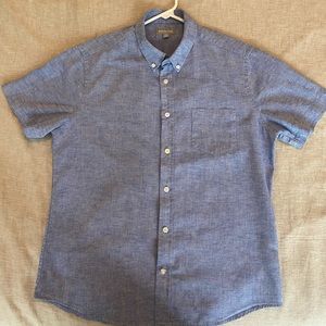 Ash and Erie Blue Linen Short Sleeve Shirt, Size M Slim